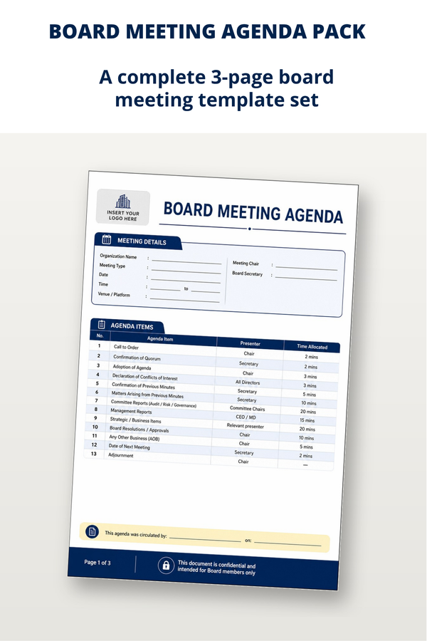 Board Meeting Agenda & Minutes Bundle