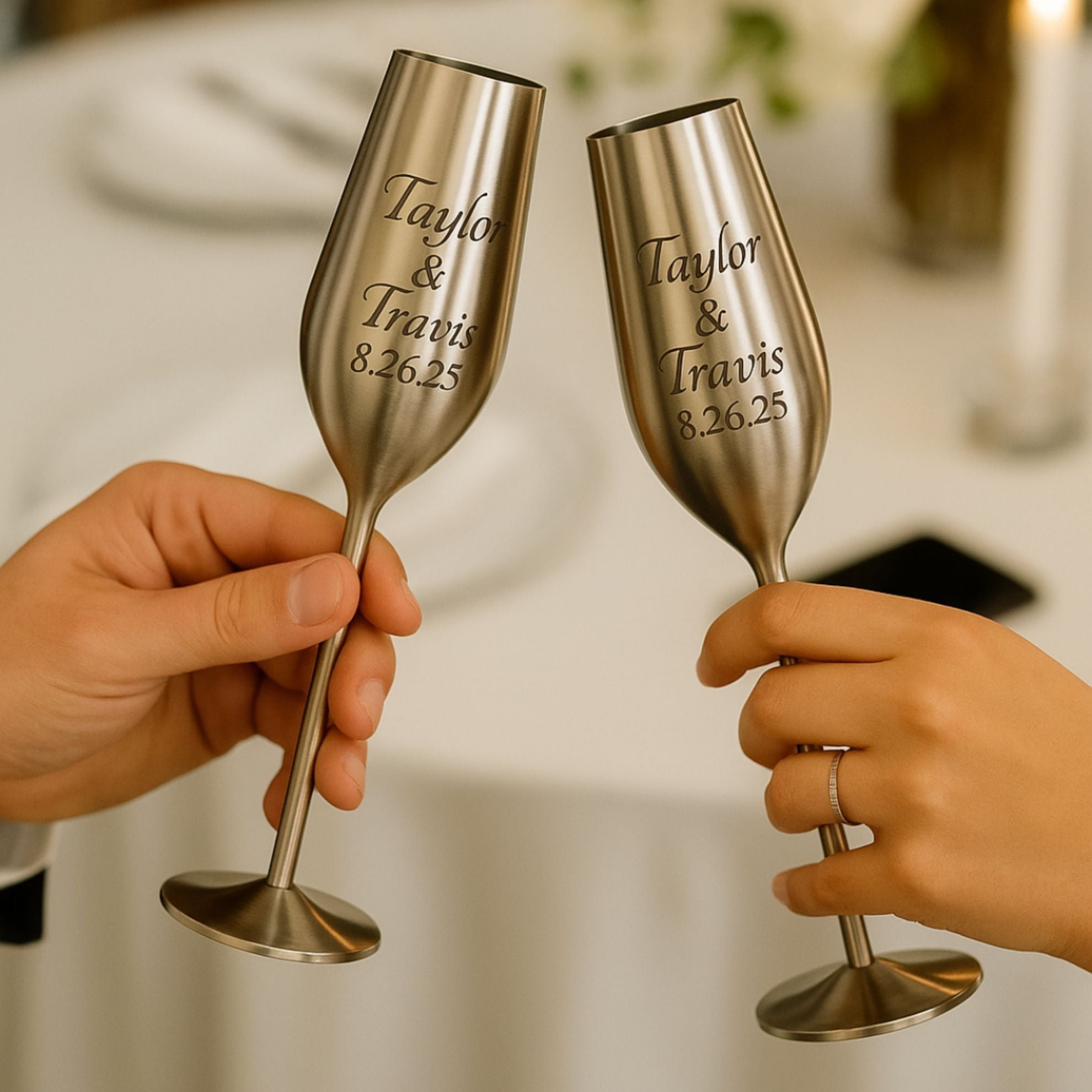 Silver Personalized Champagne Flutes Set of 2, 7.5 Ounces (221.80 ml)