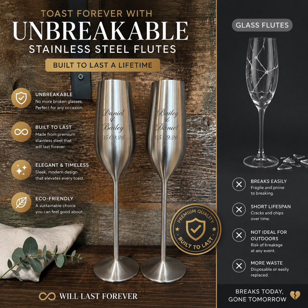 Silver Personalized Champagne Flutes Set of 2, 7.5 Ounces (221.80 ml)